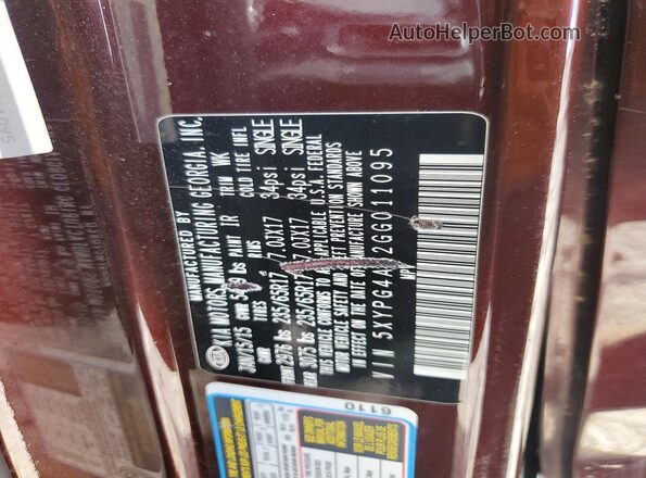 5XYPG4A52GG011095 2016 KIA SORENTO Silver Widok naklejki z numerem VIN