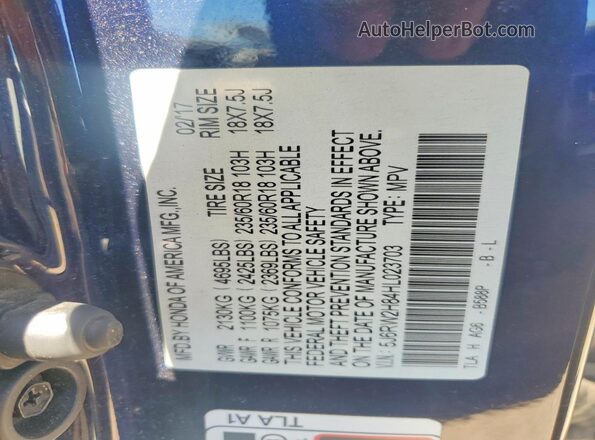 5J6RW2H84HL023703 2017 HONDA CR-V Blue 