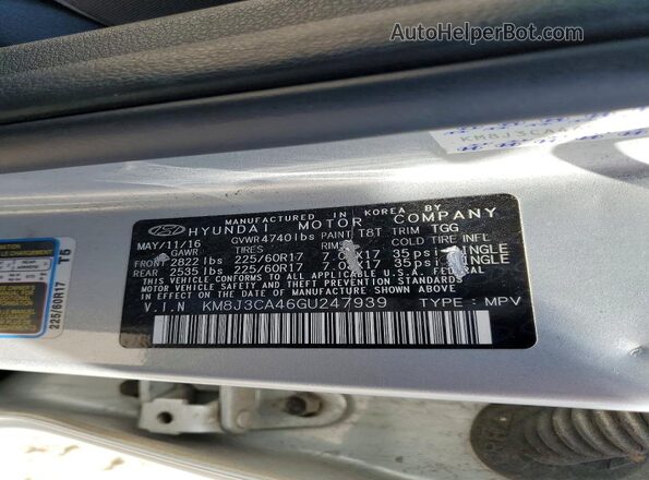 KM8J3CA46GU247939 2016 HYUNDAI TUCSON Silver Панорамний вид салону 360°