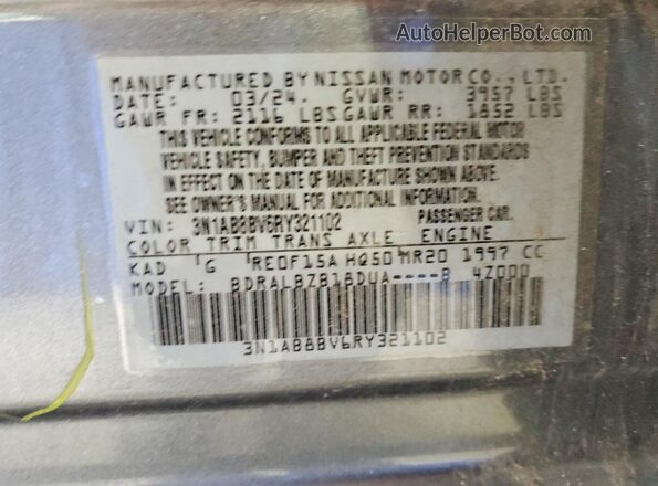 3N1AB8BV6RY321102 2024 NISSAN SENTRA Gray VIN კოდის სტიკერის ხედი