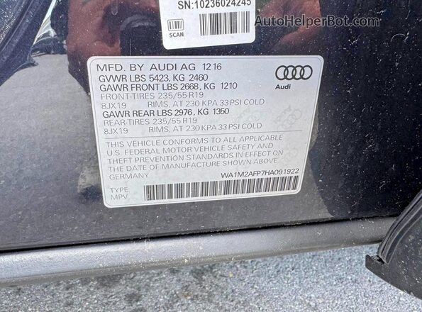 WA1M2AFP7HA091922 2017 AUDI Q5 Черный Панорамный вид салона 360°