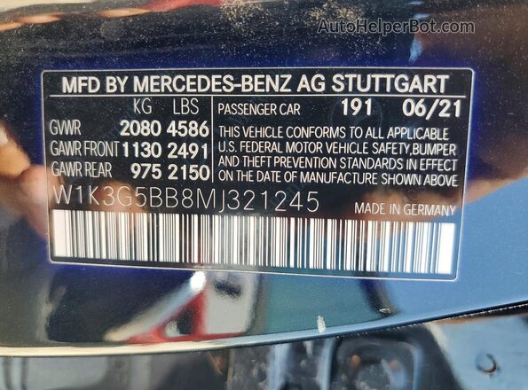 W1K3G5BB8MJ321245 2021 MERCEDES-BENZ A-CLASS Black 
