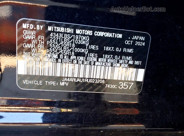 JA4ARUAU1RU023208 2024 MITSUBISHI OUTLANDER Black 