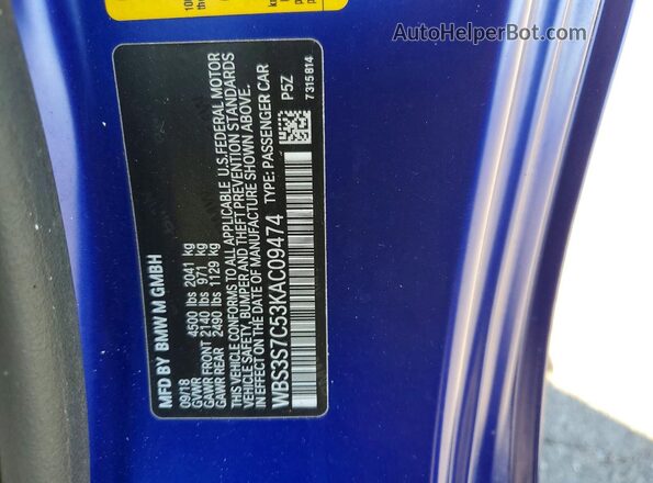 WBS3S7C53KAC09474 2019 BMW M4 Синий Панорамный вид салона 360°