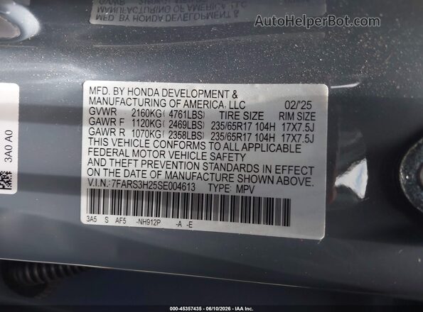7FARS3H25SE004613 2025 HONDA CR-V Gray ძრავის განყოფილების ხედი