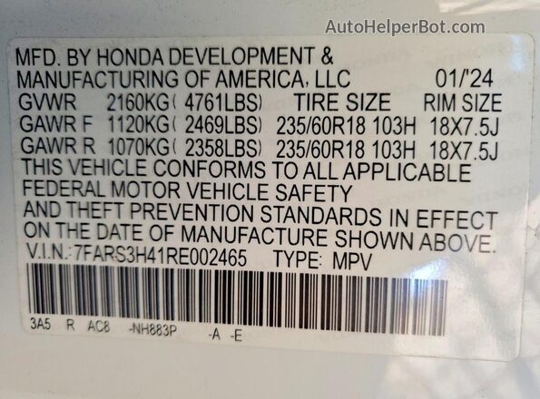 7FARS3H41RE002465 2024 HONDA CR-V White Շարժիչի բաժամունքի տեսք