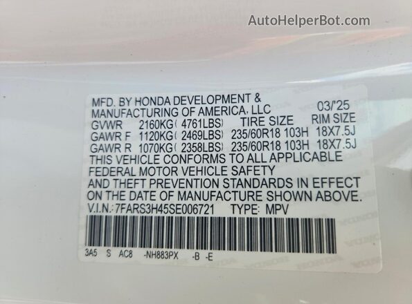 7FARS3H45SE006721 2025 HONDA CR-V White 