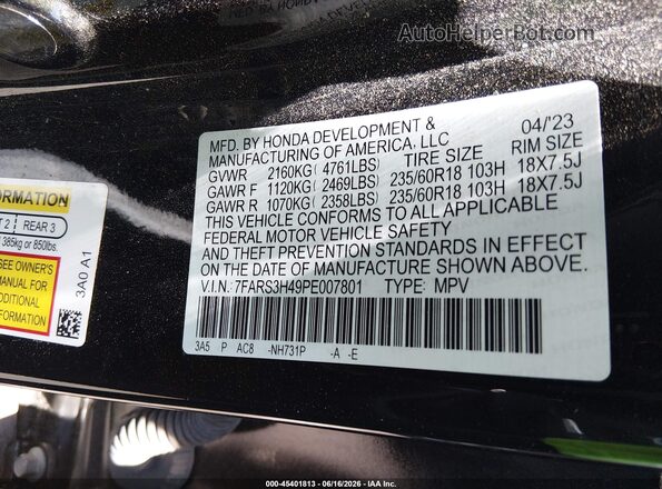 7FARS3H49PE007801 2023 HONDA CR-V Black ძრავის განყოფილების ხედი