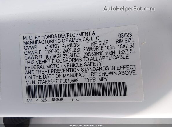 7FARS3H71PE010699 2023 HONDA CR-V Cream Vista del compartimento del motor