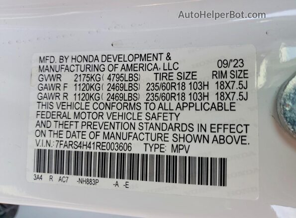 7FARS4H41RE003606 2024 HONDA CR-V Белый Панорамный вид салона 360°