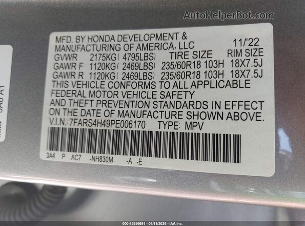 7FARS4H49PE006170 2023 HONDA CR-V Silver Vista del compartimento del motor