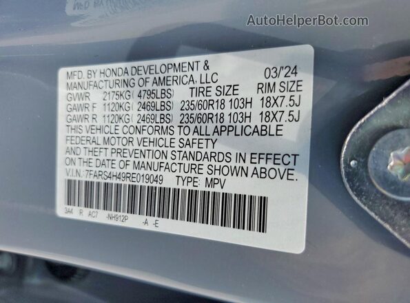 7FARS4H49RE019049 2024 HONDA CR-V Серебряный Вид наклейки с VIN-кодом