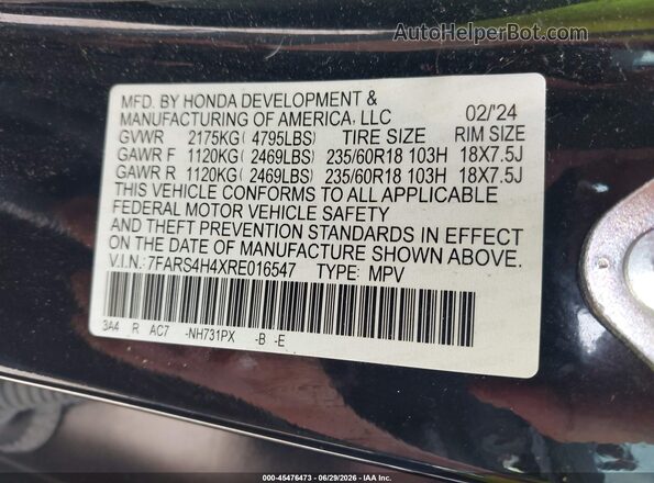 7FARS4H4XRE016547 2024 HONDA CR-V Black Widok komory silnika