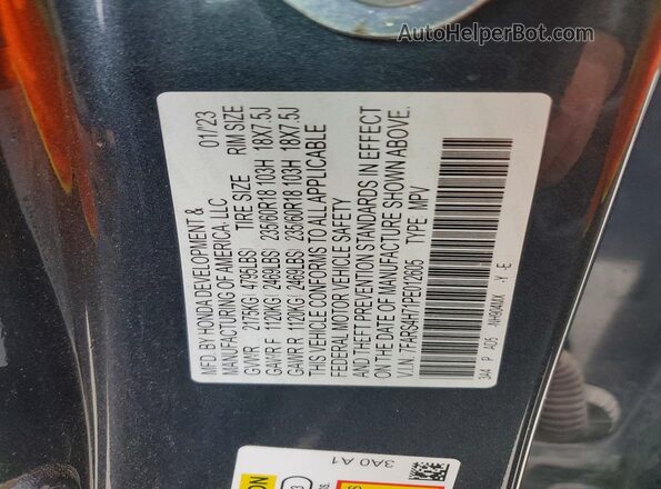 7FARS4H71PE012605 2023 HONDA CR-V Gray Vista de la etiqueta del VIN