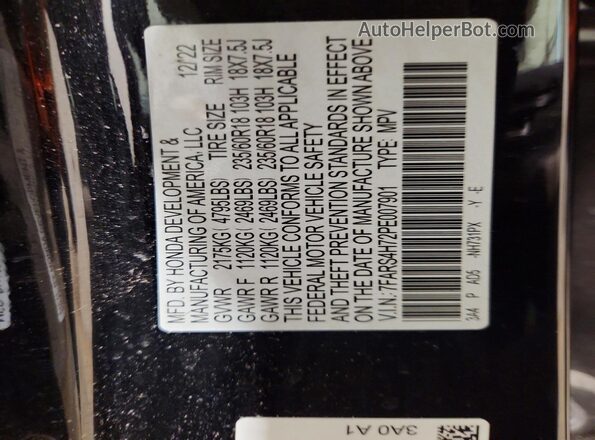 7FARS4H72PE007901 2023 HONDA CR-V Black VIN կոդի պիտակի տեսք