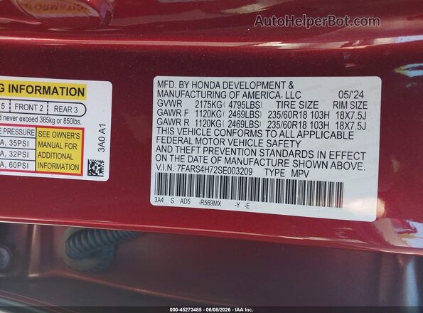 7FARS4H72SE003209 2025 HONDA CR-V Red ძრავის განყოფილების ხედი