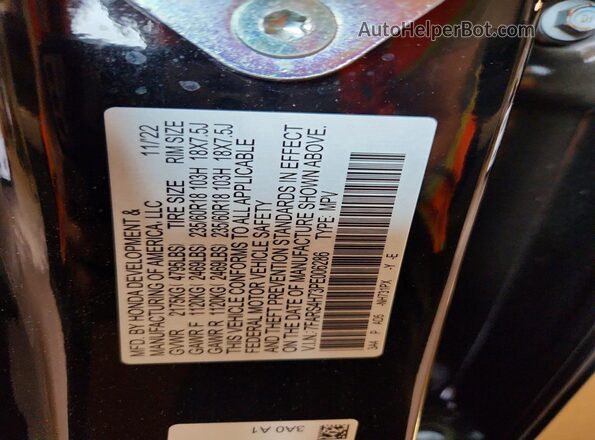 7FARS4H73PE006286 2023 HONDA CR-V Black Widok wnętrza 360 stopni