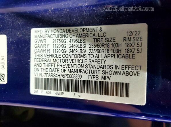 7FARS4H76PE008890 2023 HONDA CR-V Blue 