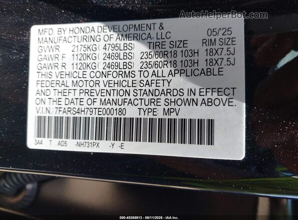 7FARS4H79TE000180 2026 HONDA CR-V Black Widok komory silnika