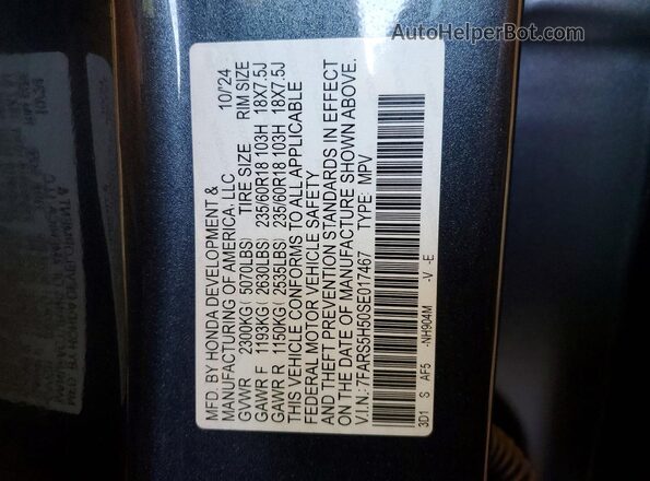 7FARS5H50SE017467 2025 HONDA CR-V Gray 