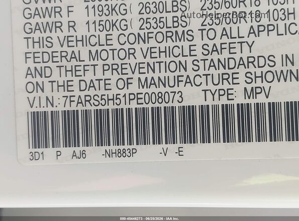 7FARS5H51PE008073 2023 HONDA CR-V White Շարժիչի բաժամունքի տեսք