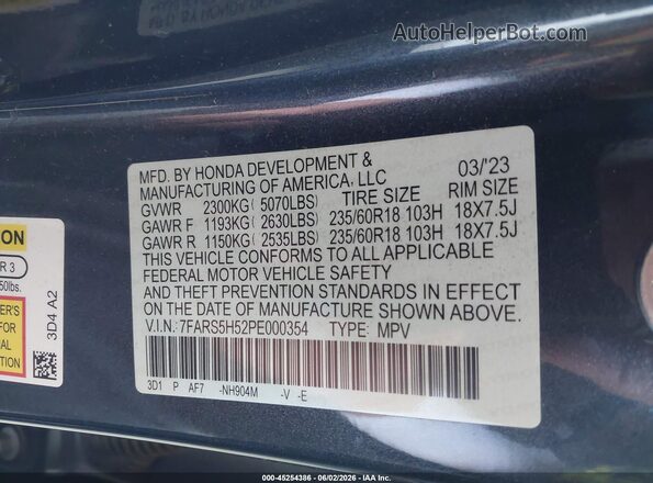 7FARS5H52PE000354 2023 HONDA CR-V Gray ძრავის განყოფილების ხედი