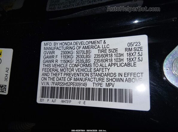 7FARS5H52PE009149 2023 HONDA CR-V Black Շարժիչի բաժամունքի տեսք