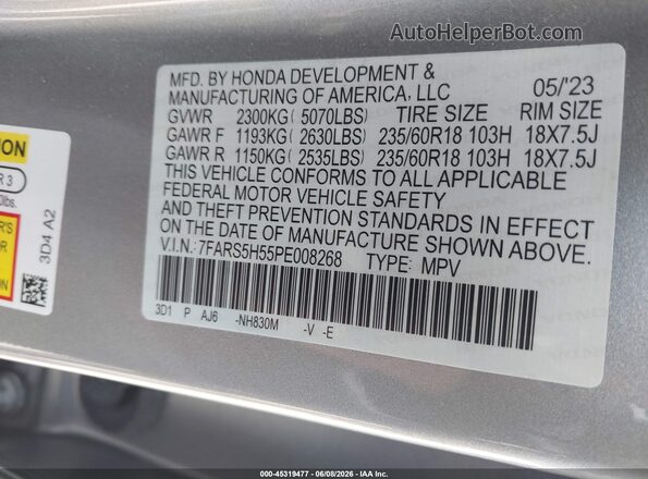 7FARS5H55PE008268 2023 HONDA CR-V Silver Շարժիչի բաժամունքի տեսք