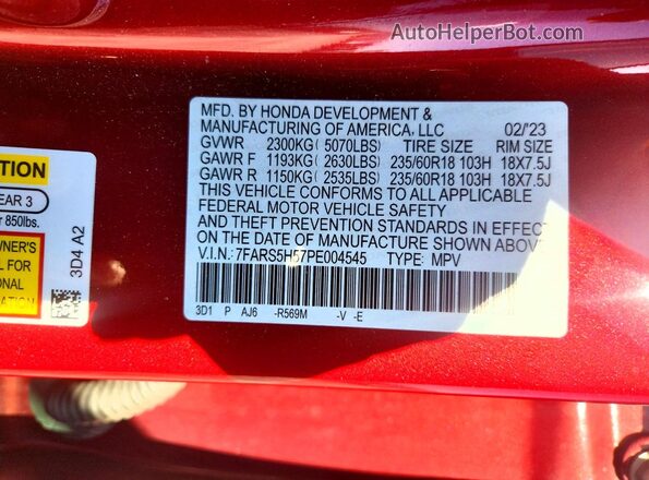 7FARS5H57PE004545 2023 HONDA CR-V Red Вид підкапотного простору