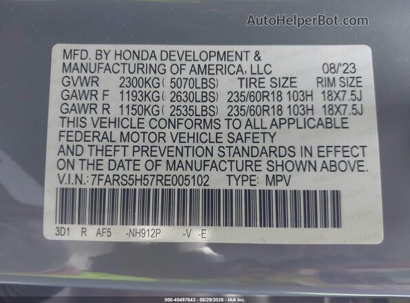 7FARS5H57RE005102 2024 HONDA CR-V Серый Вид подкапотного пространства