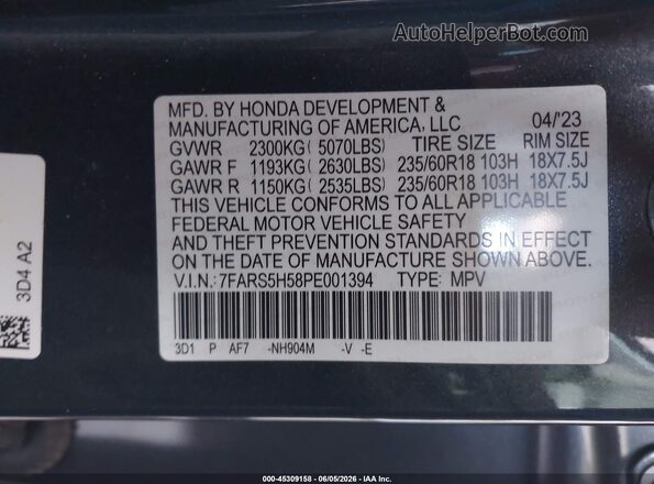 7FARS5H58PE001394 2023 HONDA CR-V Gray Շարժիչի բաժամունքի տեսք