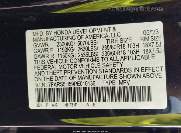 7FARS5H59PE010136 2023 HONDA CR-V Black Widok komory silnika