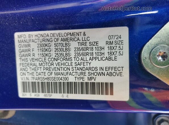 7FARS5H80SE004390 2025 HONDA CR-V Blue 