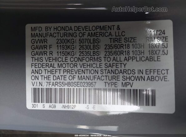 7FARS5H80SE023957 2025 HONDA CR-V Gray Engine compartment view