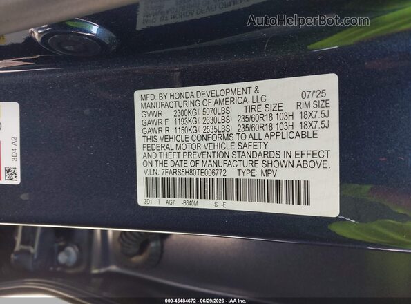 7FARS5H80TE006772 2026 HONDA CR-V Blue Շարժիչի բաժամունքի տեսք