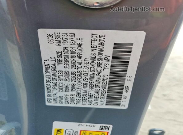 7FARS5H80TE021370 2026 HONDA CR-V Blue VIN sticker view