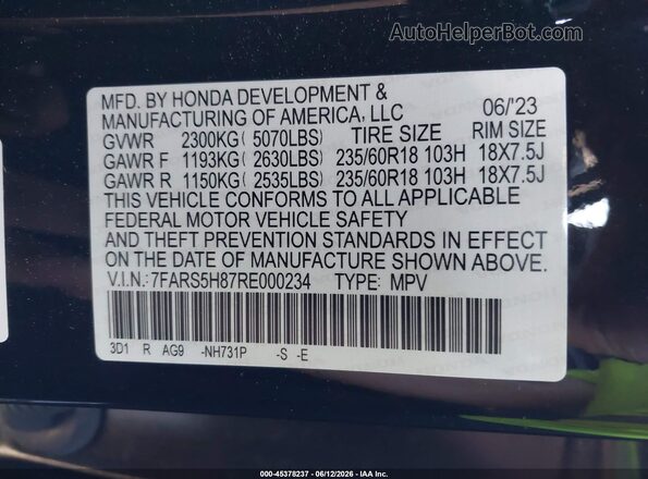 7FARS5H87RE000234 2024 HONDA CR-V Black Engine compartment view