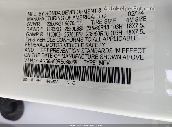 7FARS6H50RE066068 2024 HONDA CR-V White Widok komory silnika