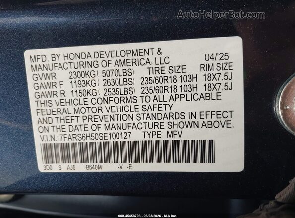 7FARS6H50SE100127 2025 HONDA CR-V Dark Blue Вид підкапотного простору