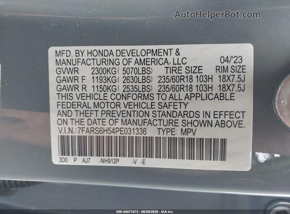 7FARS6H54PE031336 2023 HONDA CR-V Gray Вид підкапотного простору