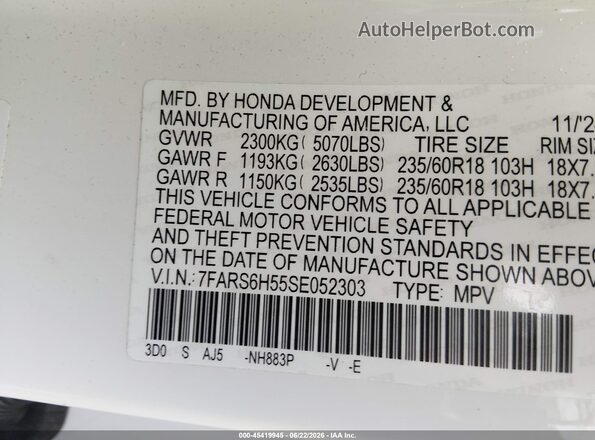 7FARS6H55SE052303 2025 HONDA CR-V White Շարժիչի բաժամունքի տեսք