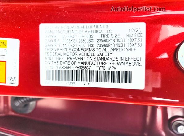 7FARS6H56PE025537 2023 HONDA CR-V Красный 