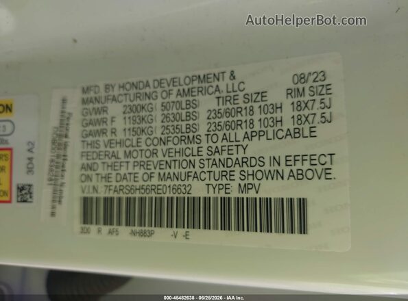 7FARS6H56RE016632 2024 HONDA CR-V White Շարժիչի բաժամունքի տեսք