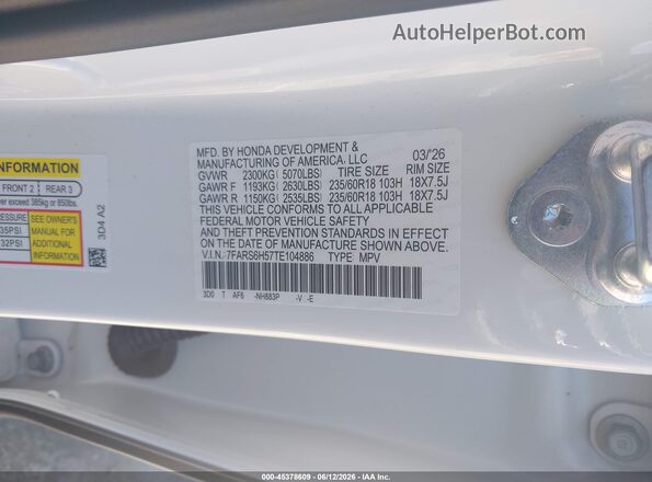 7FARS6H57TE104886 2026 HONDA CR-V White Вид підкапотного простору