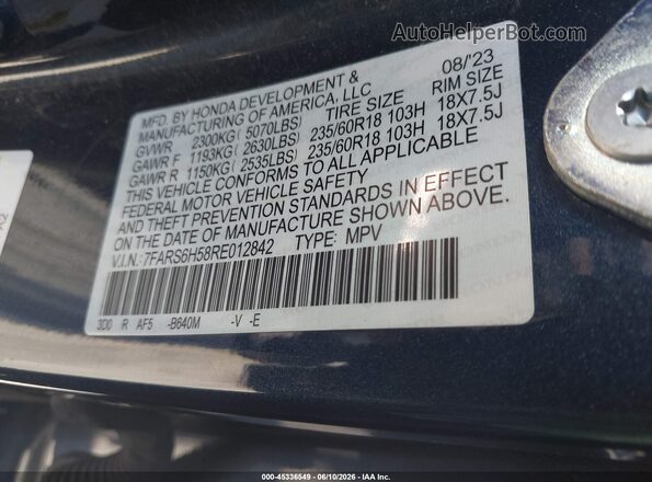 7FARS6H58RE012842 2024 HONDA CR-V Blue Vista del compartimento del motor