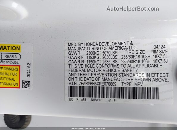 7FARS6H5XRE076669 2024 HONDA CR-V White Вид підкапотного простору