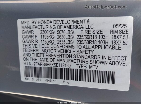 7FARS6H5XSE112169 2025 HONDA CR-V Gray Widok komory silnika