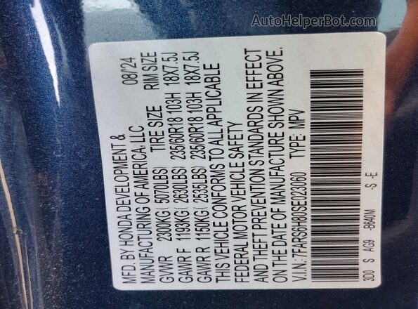 7FARS6H80SE023060 2025 HONDA CR-V Blue VIN კოდის სტიკერის ხედი