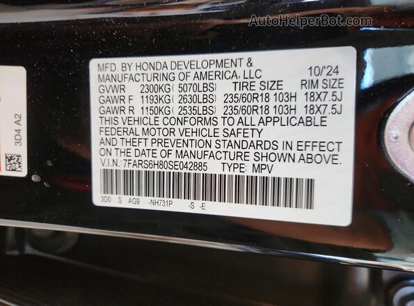 7FARS6H80SE042885 2025 HONDA CR-V Black Вид наклейки з VIN-кодом