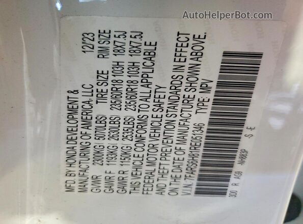 7FARS6H81RE051346 2024 HONDA CR-V White Widok naklejki z numerem VIN